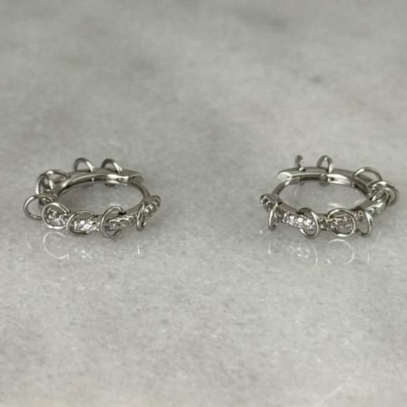 Modest Lu Jewelry - Sterling Silver Crystal Pave Chain Dangle Hoop Earrings 

Brand New